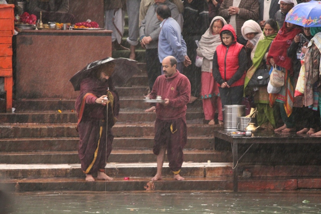 Offerings to river ganga during ceremony
